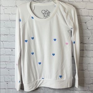 Chaser white sweatshirt with pink and blue hearts